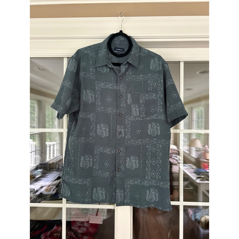 Croft & Barrow M Men's Shirt Blue Pineapple Geometric Aloha Camp Easy Care